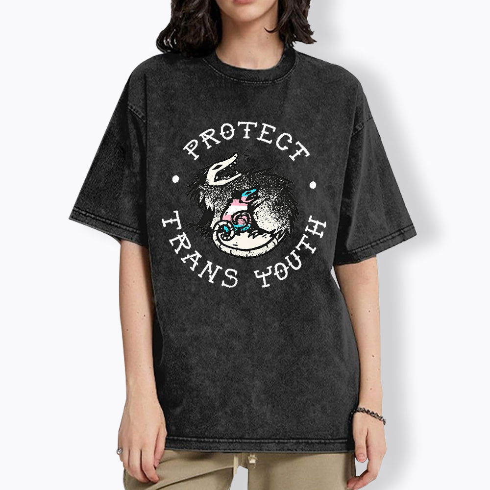 Protect Trans Youth Opossum Support Transgender Washed T-Shirt