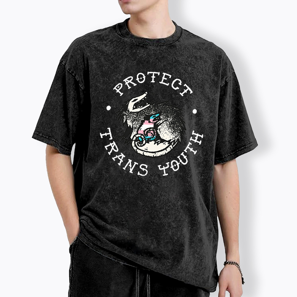 Protect Trans Youth Opossum Support Transgender Washed T-Shirt
