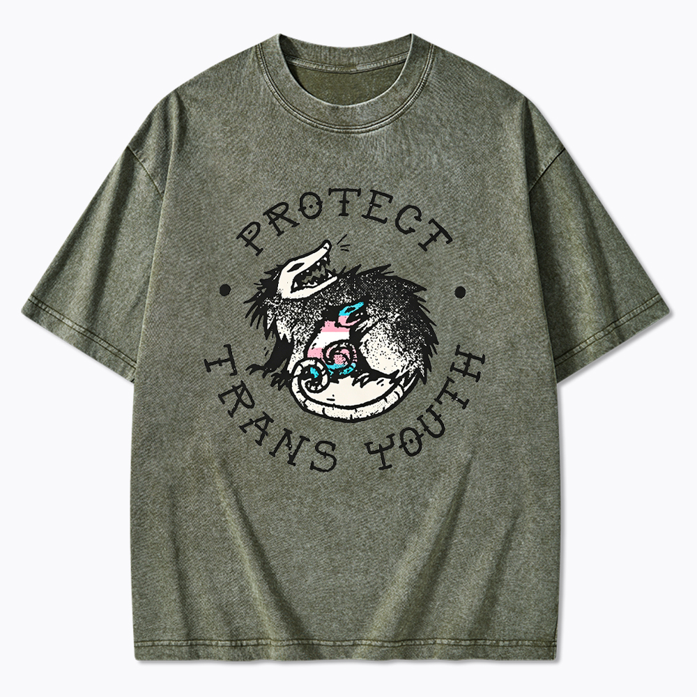 Protect Trans Youth Opossum Support Transgender Washed T-Shirt