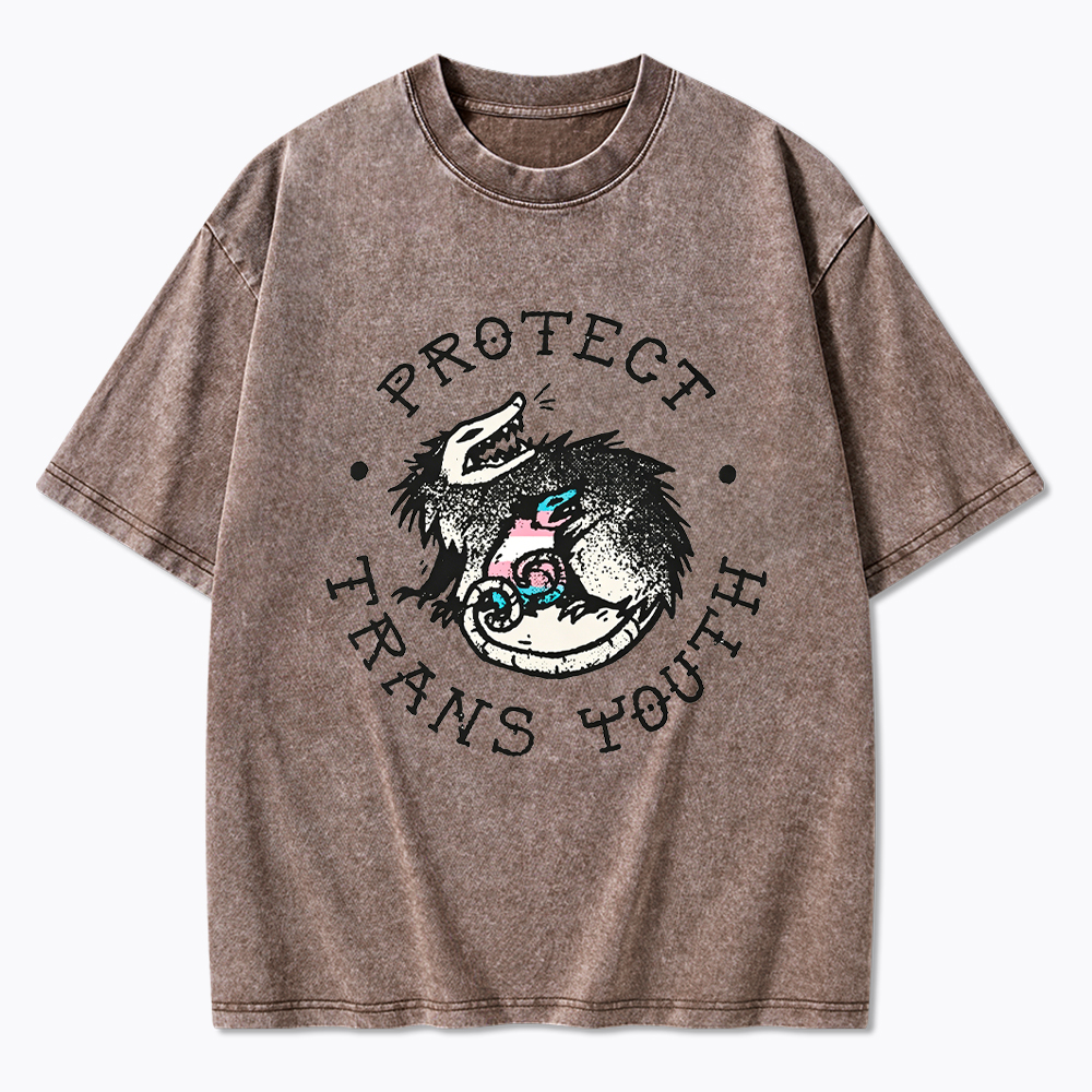 Protect Trans Youth Opossum Support Transgender Washed T-Shirt