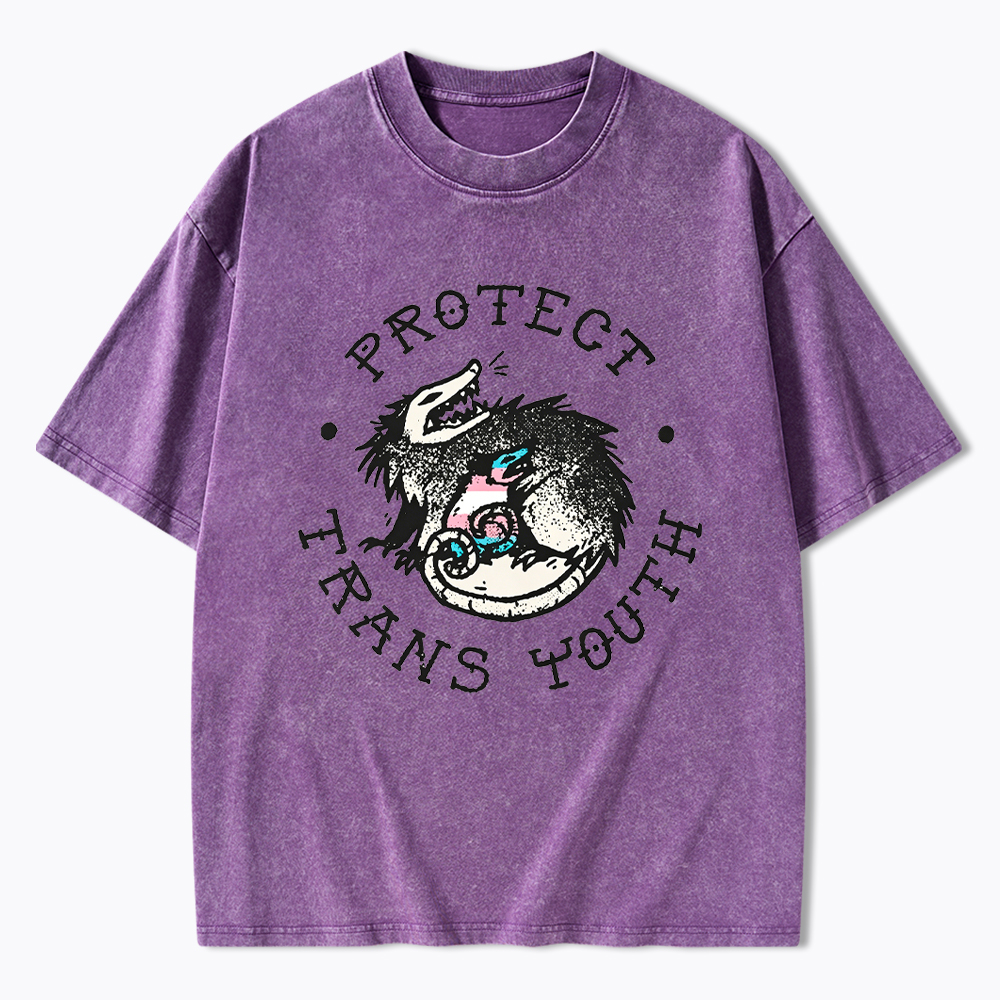 Protect Trans Youth Opossum Support Transgender Washed T-Shirt