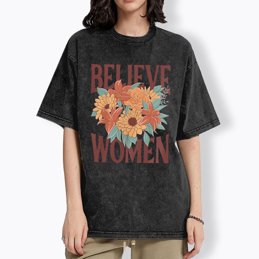 Believe Women Floral Washed T-Shirt