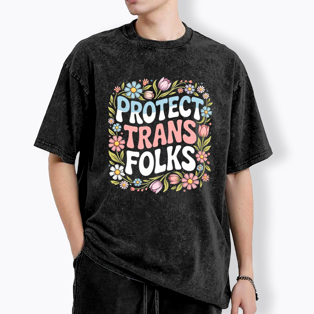 Protect Trans Folks Trans Rights Washed T-Shirt