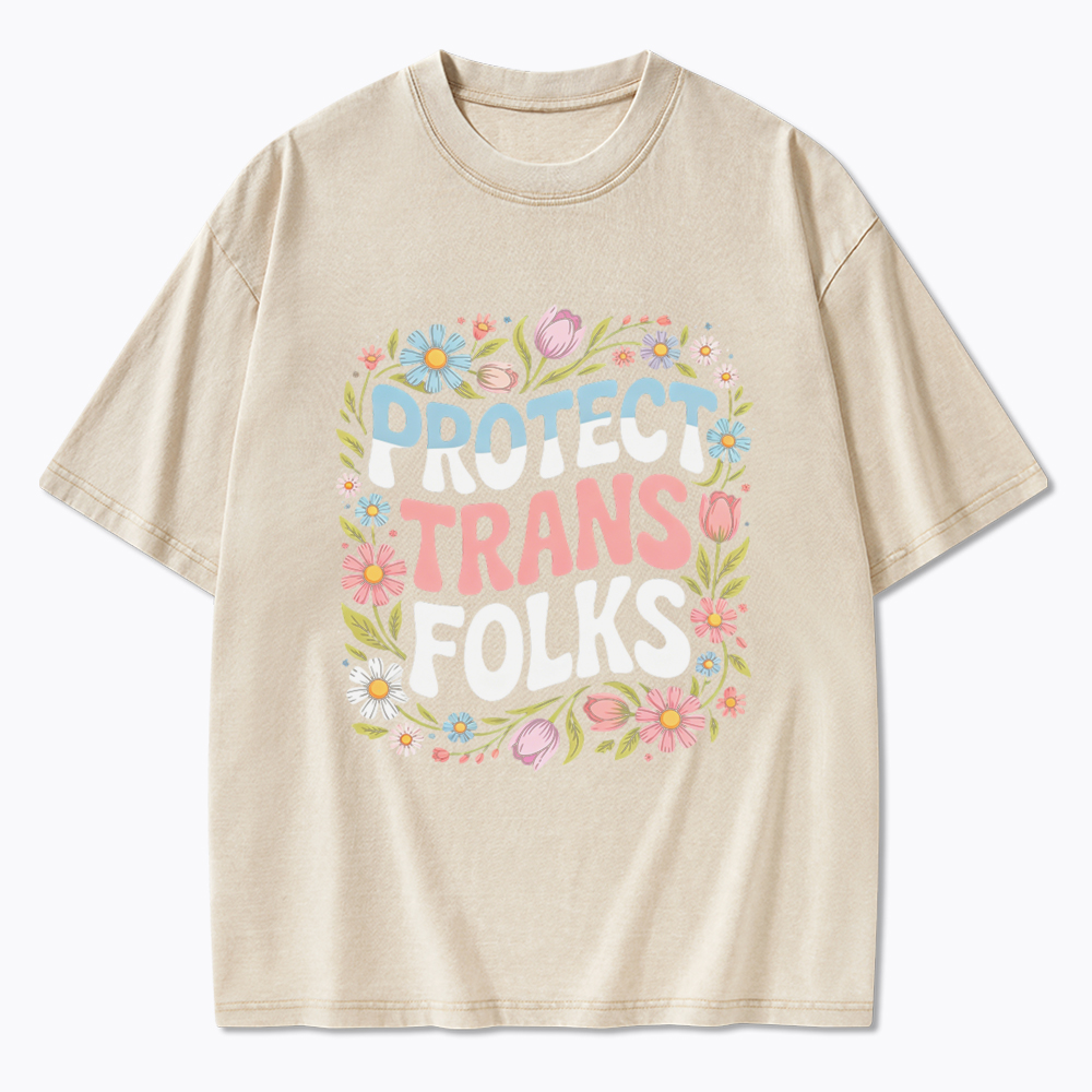 Protect Trans Folks Trans Rights Washed T-Shirt