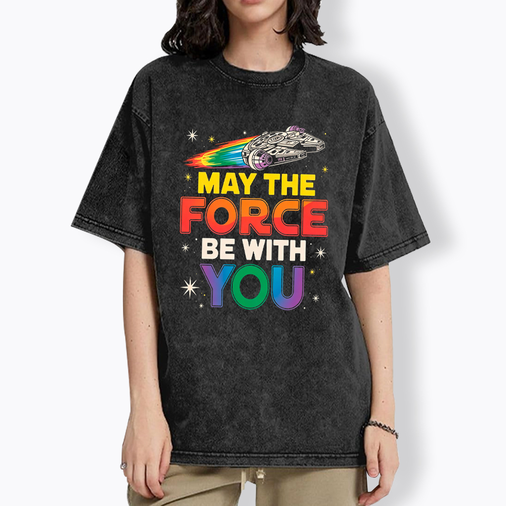 May The Force Be With You Rainbow Falcon Washed T-Shirt