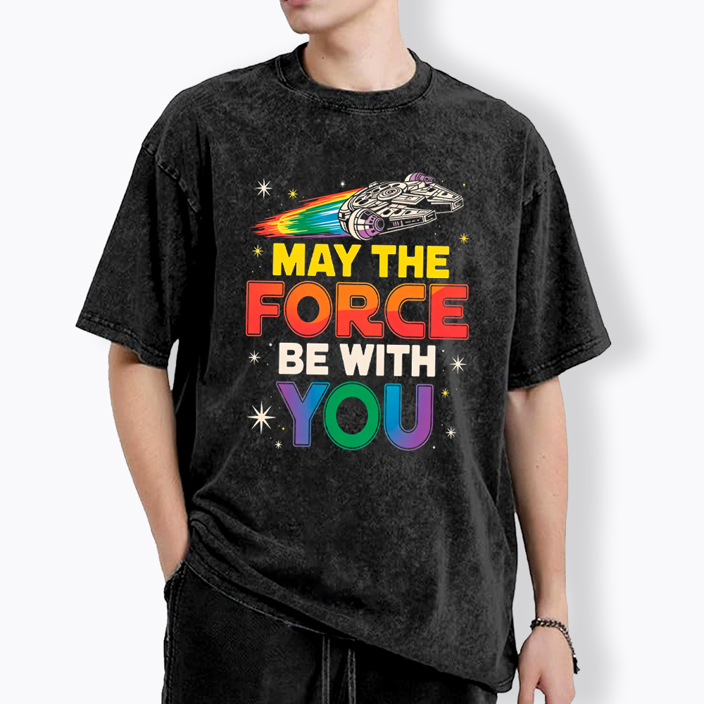 May The Force Be With You Rainbow Falcon Washed T-Shirt