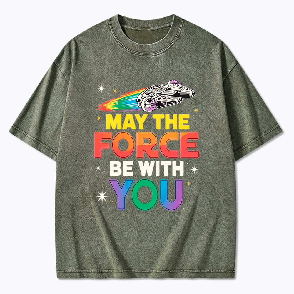 May The Force Be With You Rainbow Falcon Washed T-Shirt
