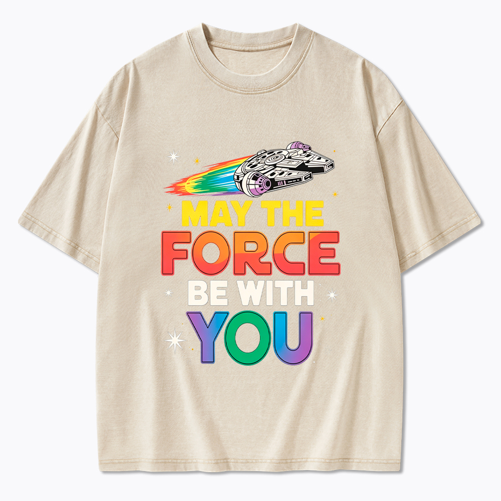 May The Force Be With You Rainbow Falcon Washed T-Shirt