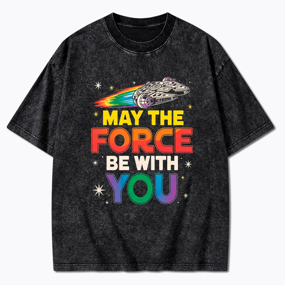 May The Force Be With You Rainbow Falcon Washed T-Shirt