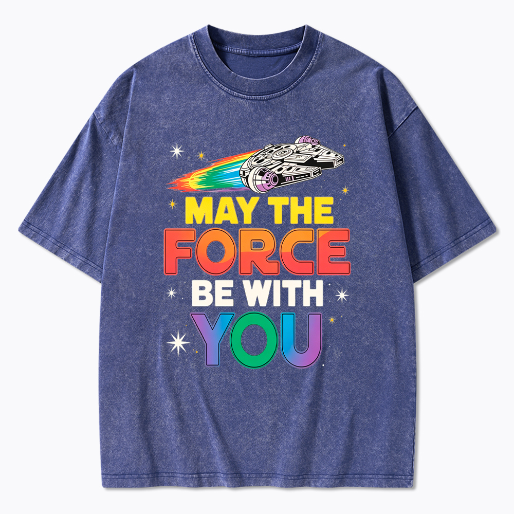 May The Force Be With You Rainbow Falcon Washed T-Shirt