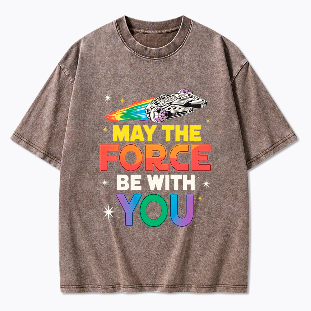 May The Force Be With You Rainbow Falcon Washed T-Shirt