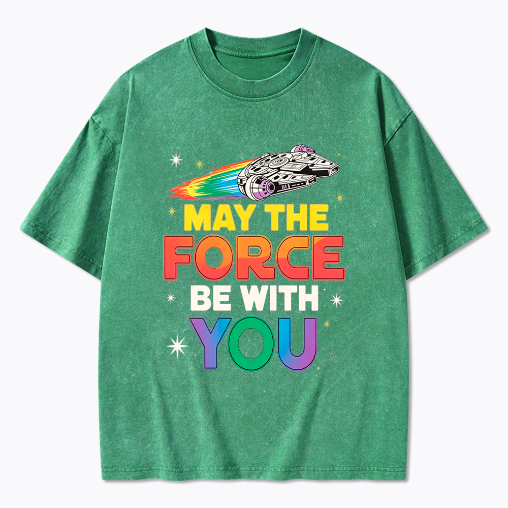 May The Force Be With You Rainbow Falcon Washed T-Shirt