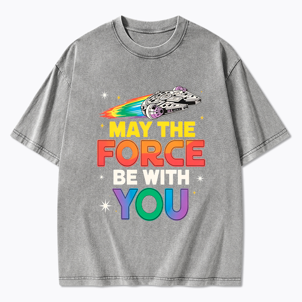 May The Force Be With You Rainbow Falcon Washed T-Shirt