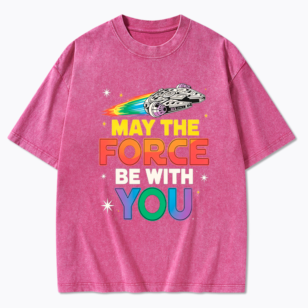 May The Force Be With You Rainbow Falcon Washed T-Shirt