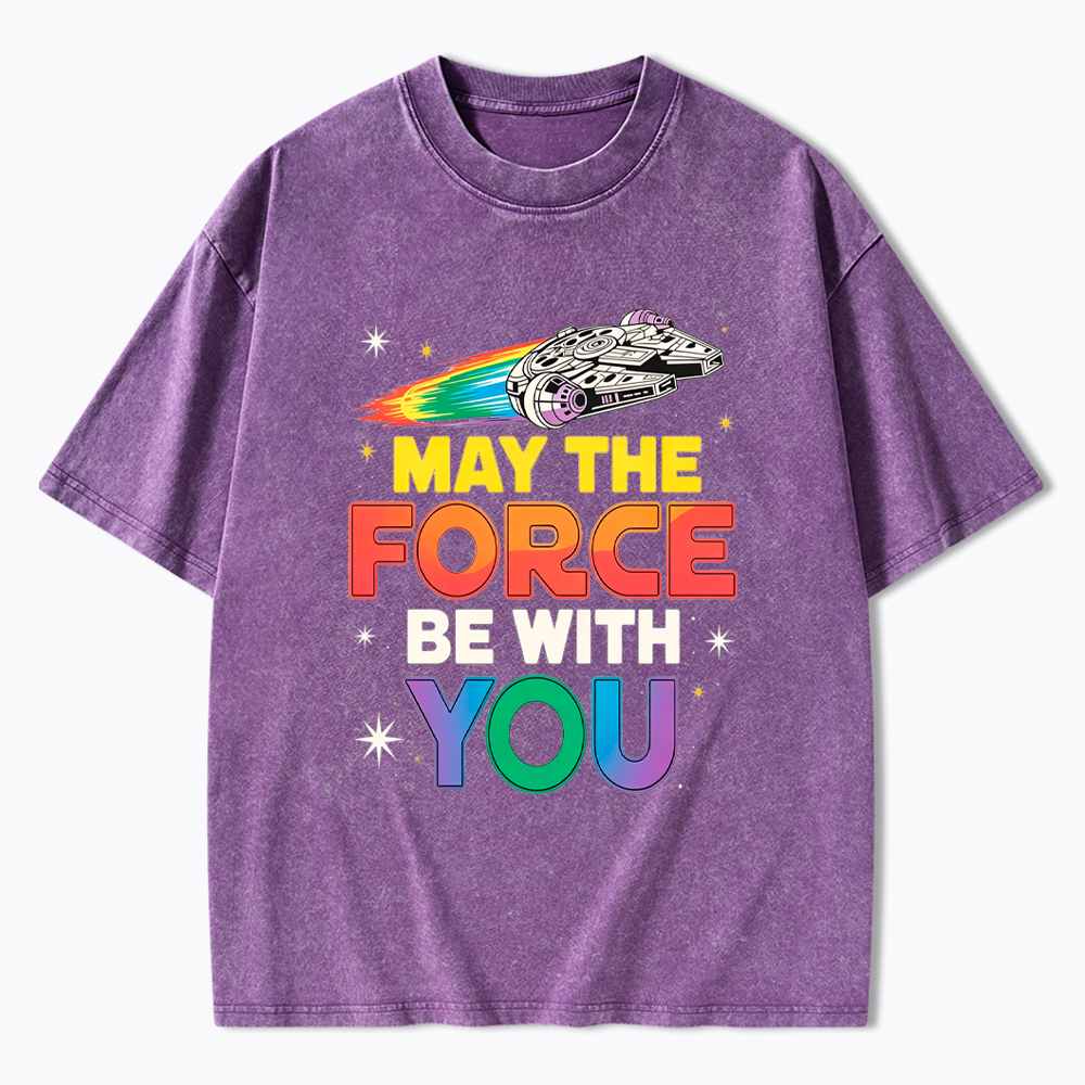 May The Force Be With You Rainbow Falcon Washed T-Shirt