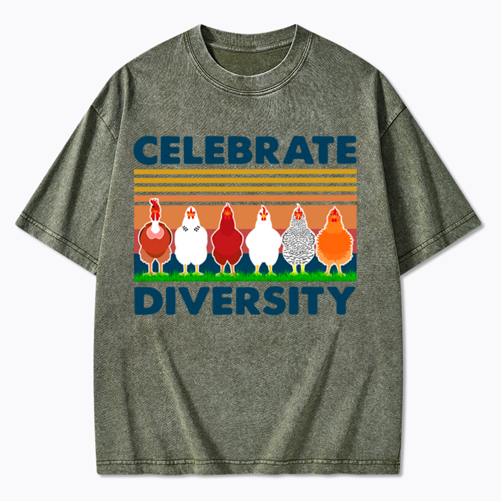 Retro Chicken Celebrate Diversity Washed T-Shirt