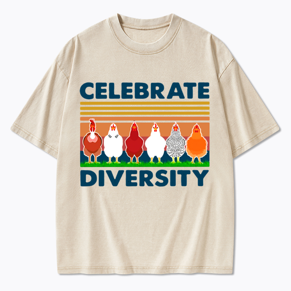 Retro Chicken Celebrate Diversity Washed T-Shirt