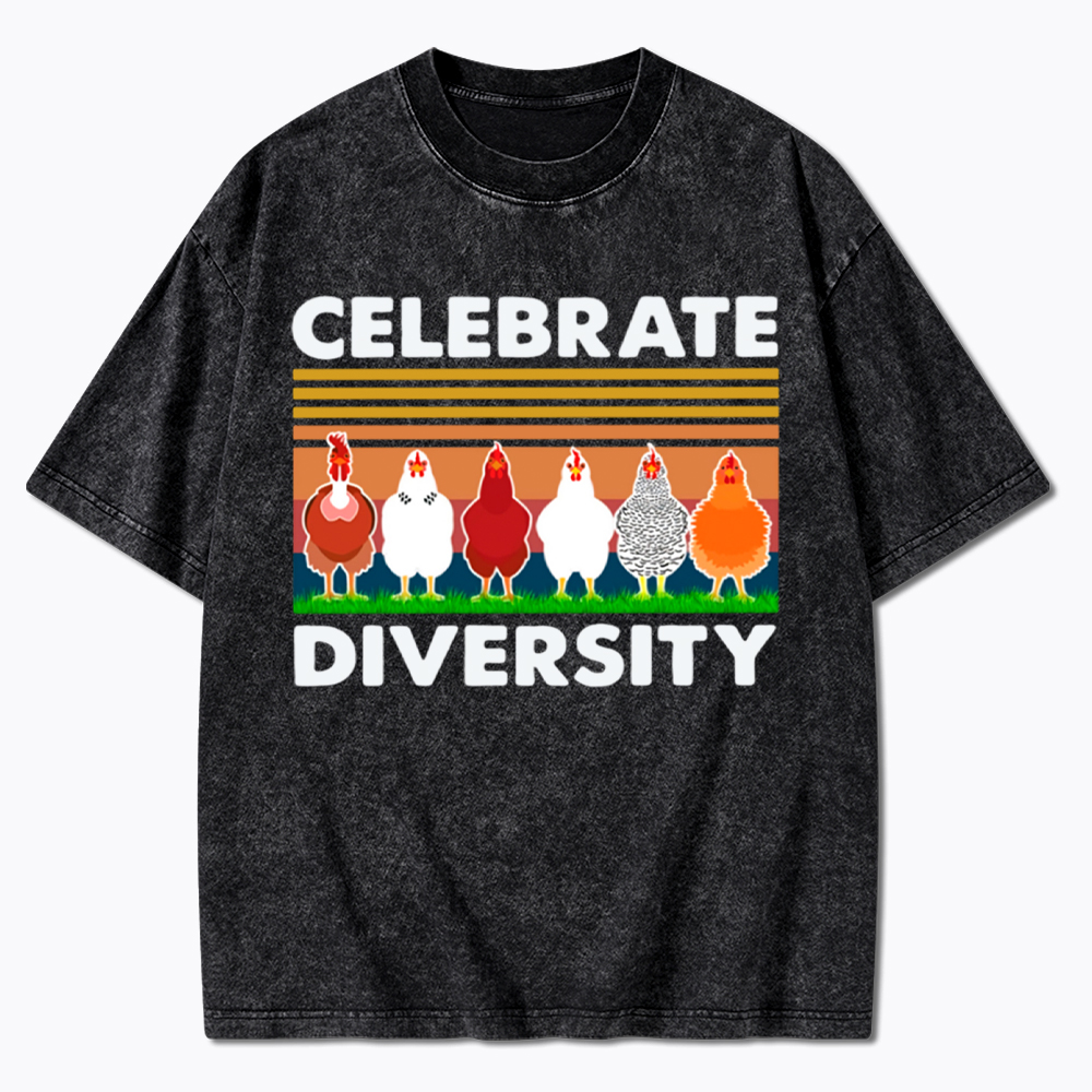 Retro Chicken Celebrate Diversity Washed T-Shirt