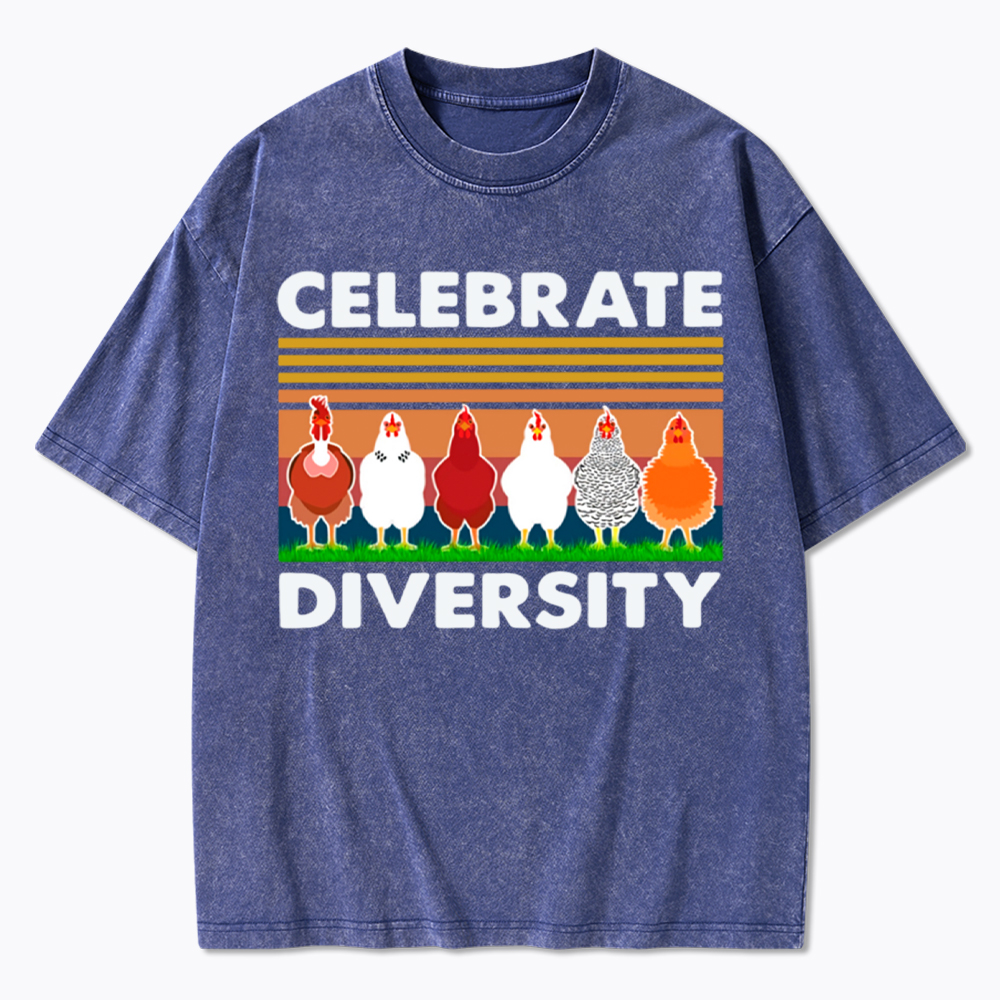 Retro Chicken Celebrate Diversity Washed T-Shirt