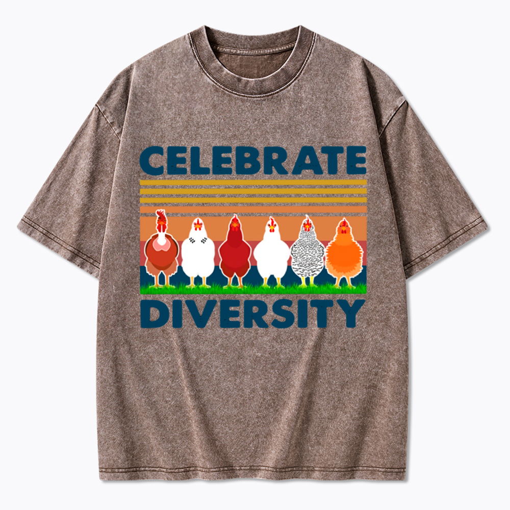 Retro Chicken Celebrate Diversity Washed T-Shirt