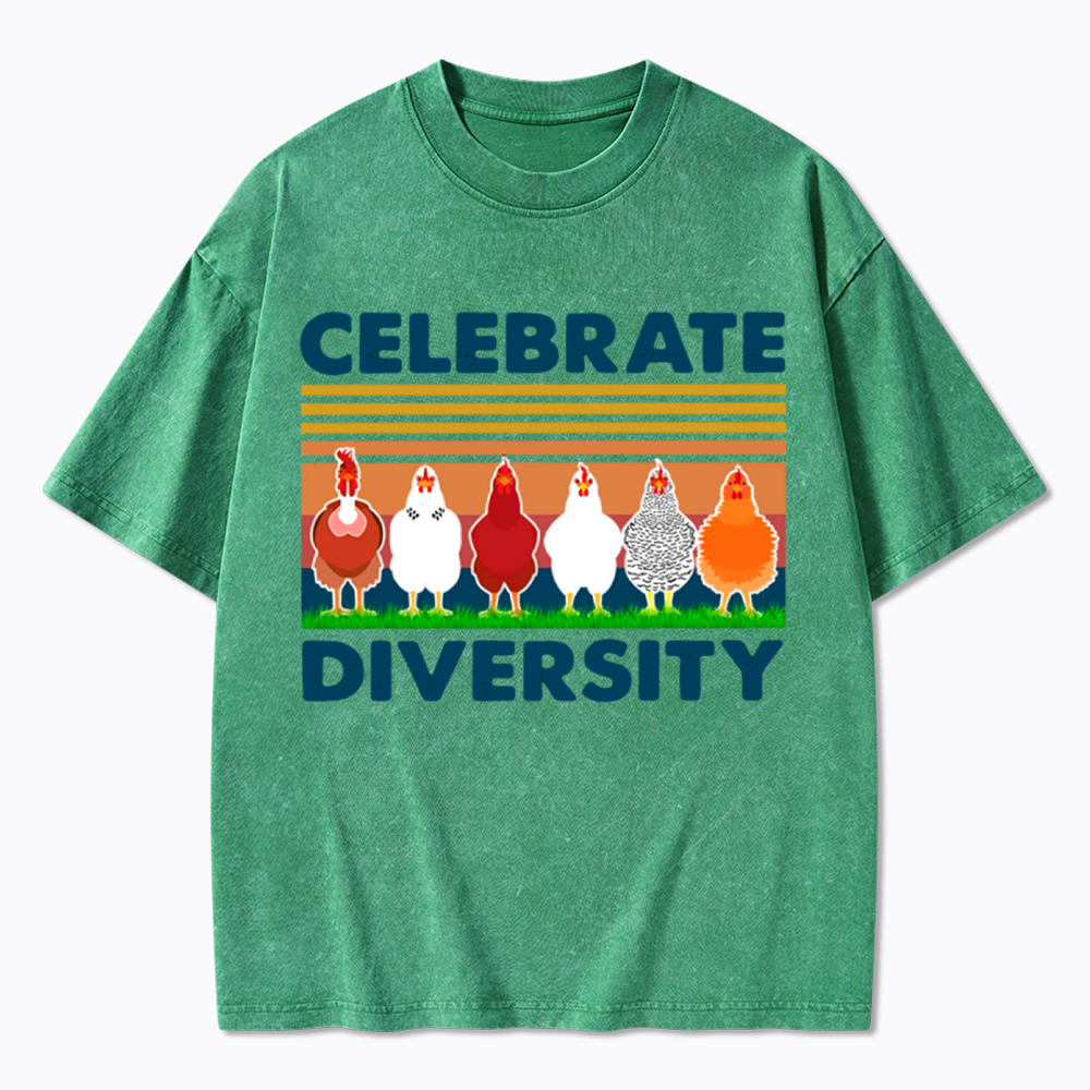 Retro Chicken Celebrate Diversity Washed T-Shirt