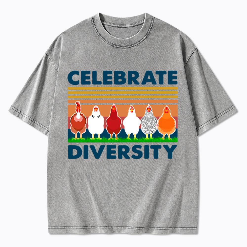 Retro Chicken Celebrate Diversity Washed T-Shirt