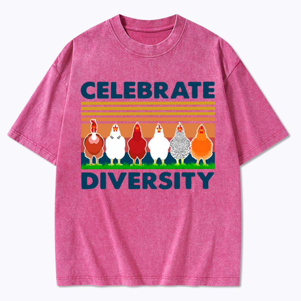 Retro Chicken Celebrate Diversity Washed T-Shirt
