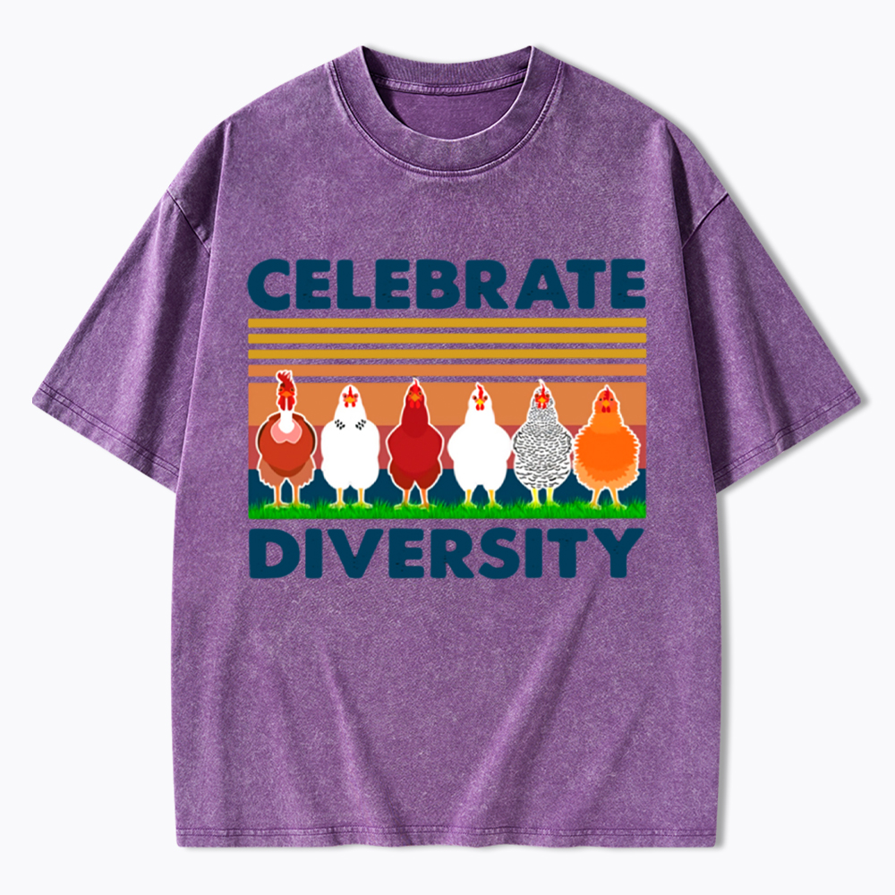 Retro Chicken Celebrate Diversity Washed T-Shirt