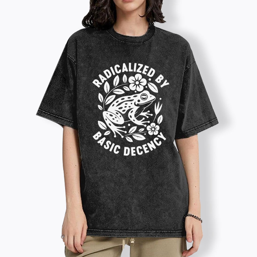 Radicalized By Basic Decency Floral Frog Protest Washed T-Shirt