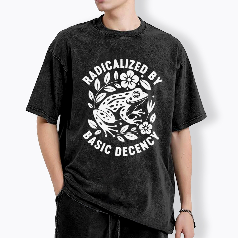 Radicalized By Basic Decency Floral Frog Protest Washed T-Shirt