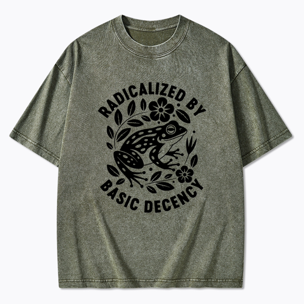 Radicalized By Basic Decency Floral Frog Protest Washed T-Shirt