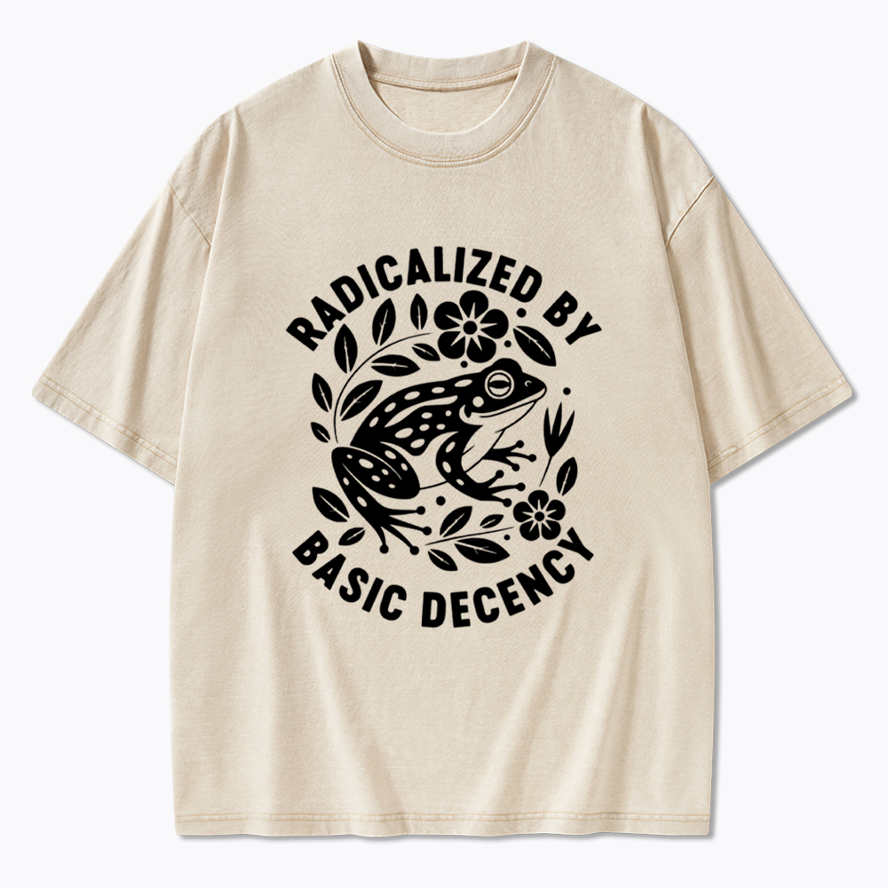 Radicalized By Basic Decency Floral Frog Protest Washed T-Shirt