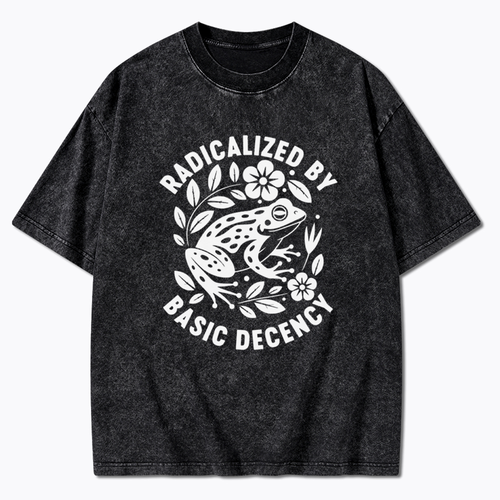 Radicalized By Basic Decency Floral Frog Protest Washed T-Shirt