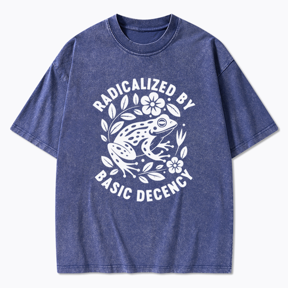 Radicalized By Basic Decency Floral Frog Protest Washed T-Shirt