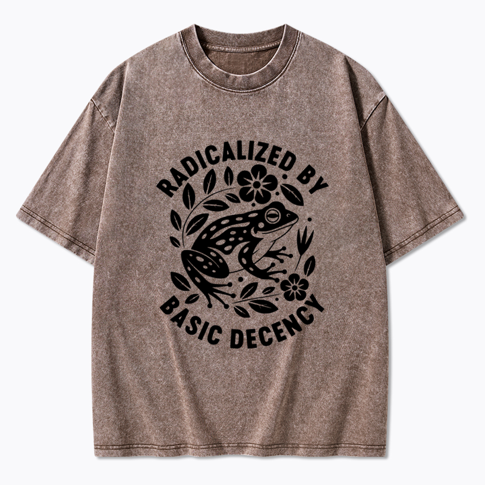 Radicalized By Basic Decency Floral Frog Protest Washed T-Shirt