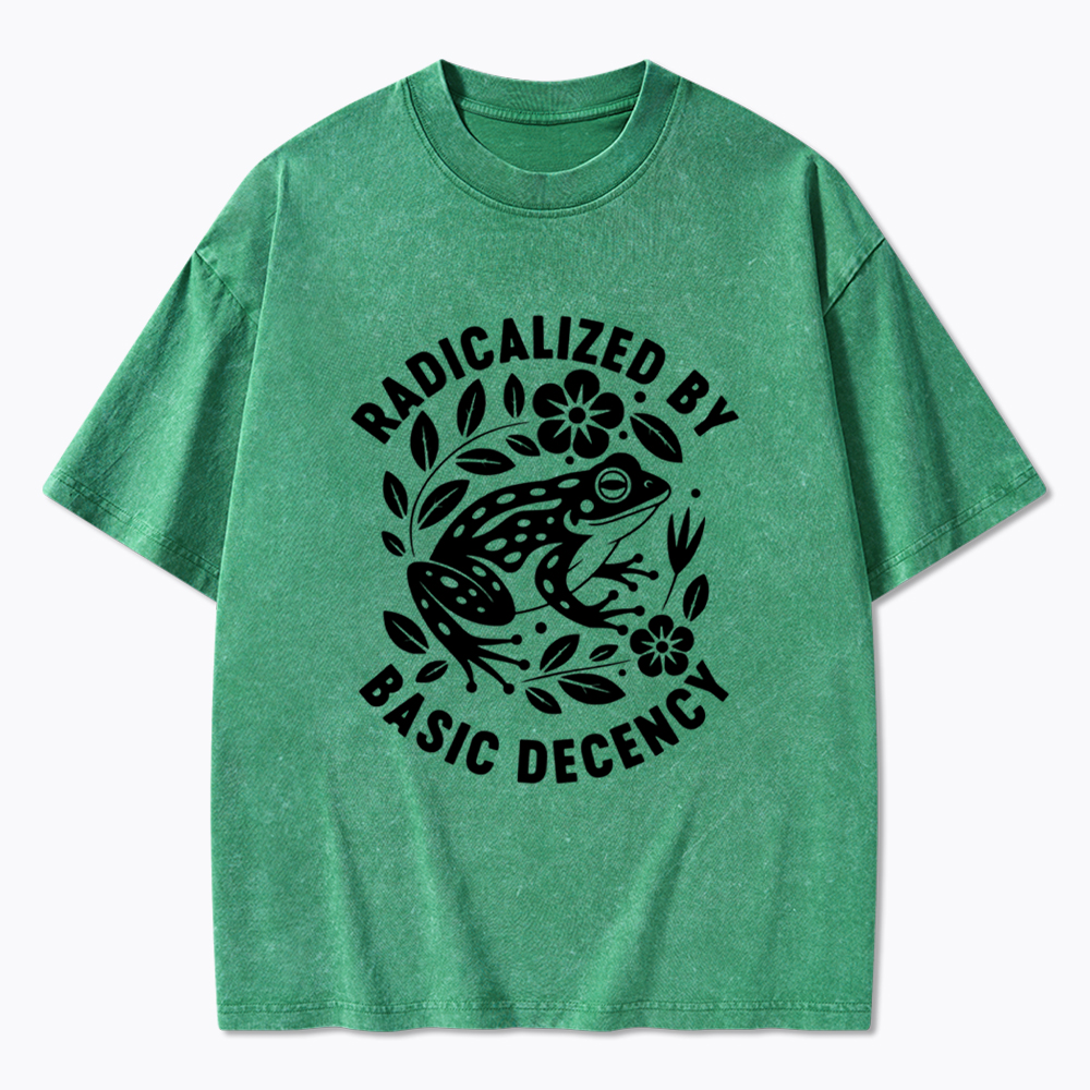 Radicalized By Basic Decency Floral Frog Protest Washed T-Shirt