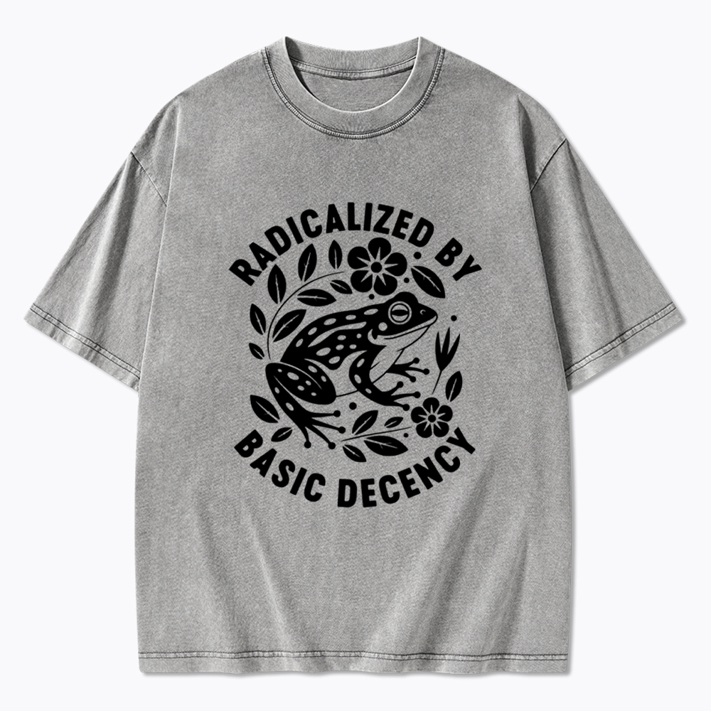 Radicalized By Basic Decency Floral Frog Protest Washed T-Shirt