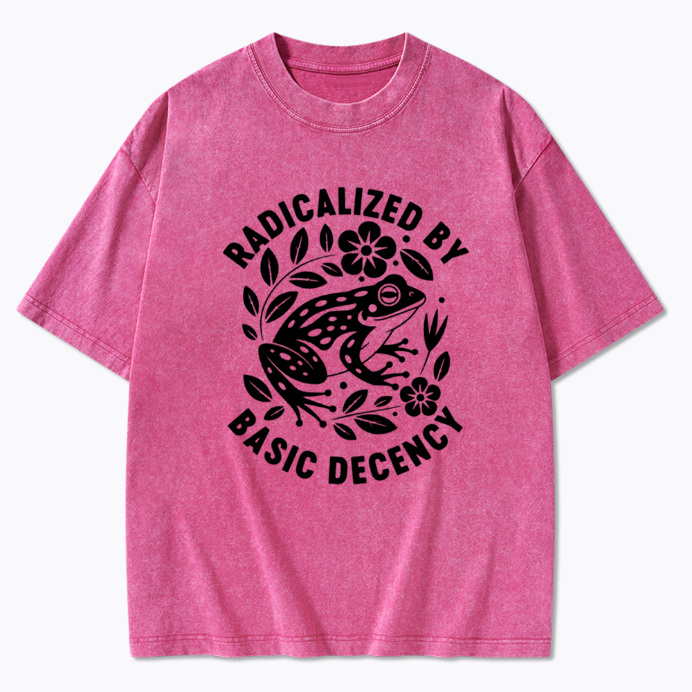 Radicalized By Basic Decency Floral Frog Protest Washed T-Shirt