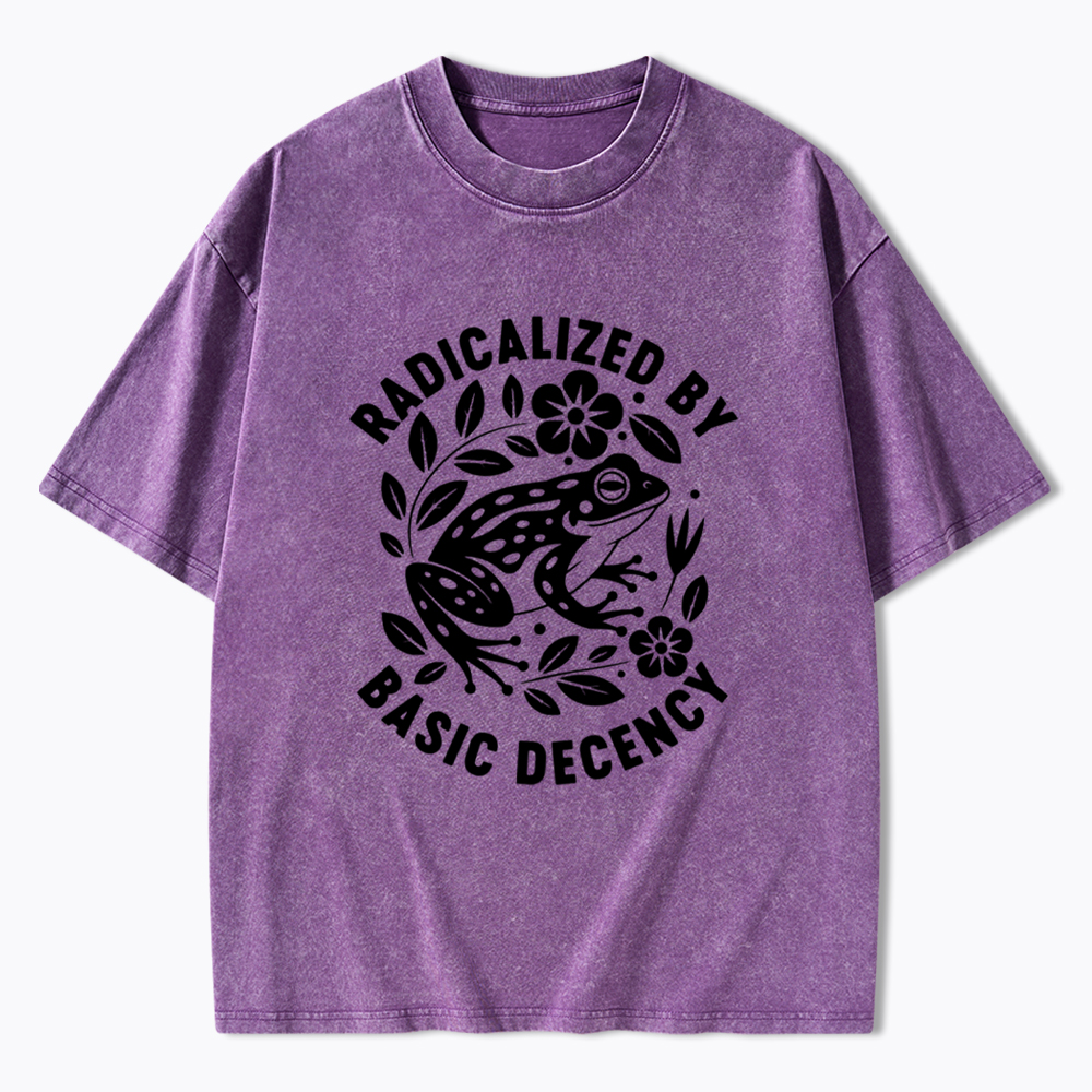 Radicalized By Basic Decency Floral Frog Protest Washed T-Shirt