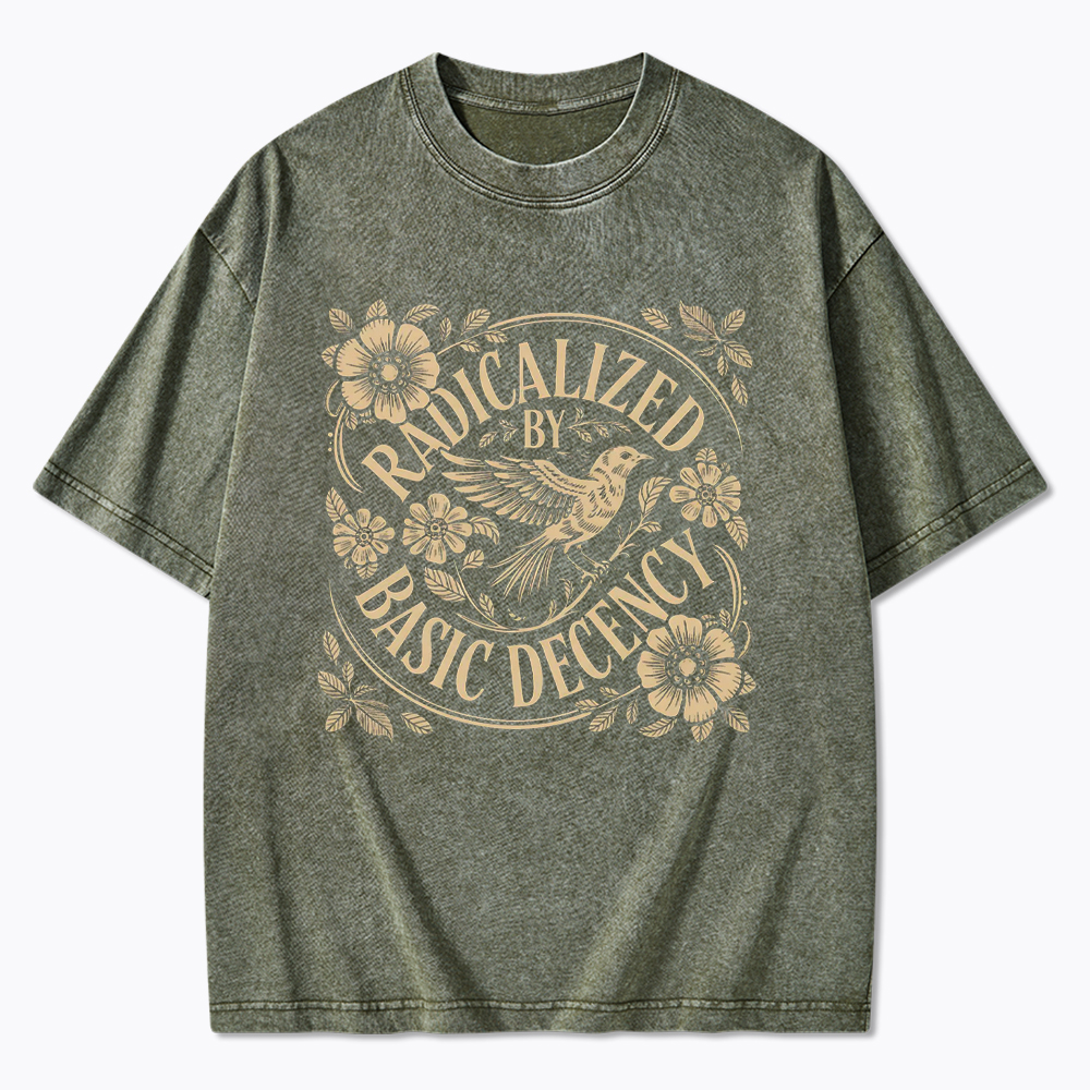 Radicalized By Basic Decency Floral Bird Washed T-Shirt