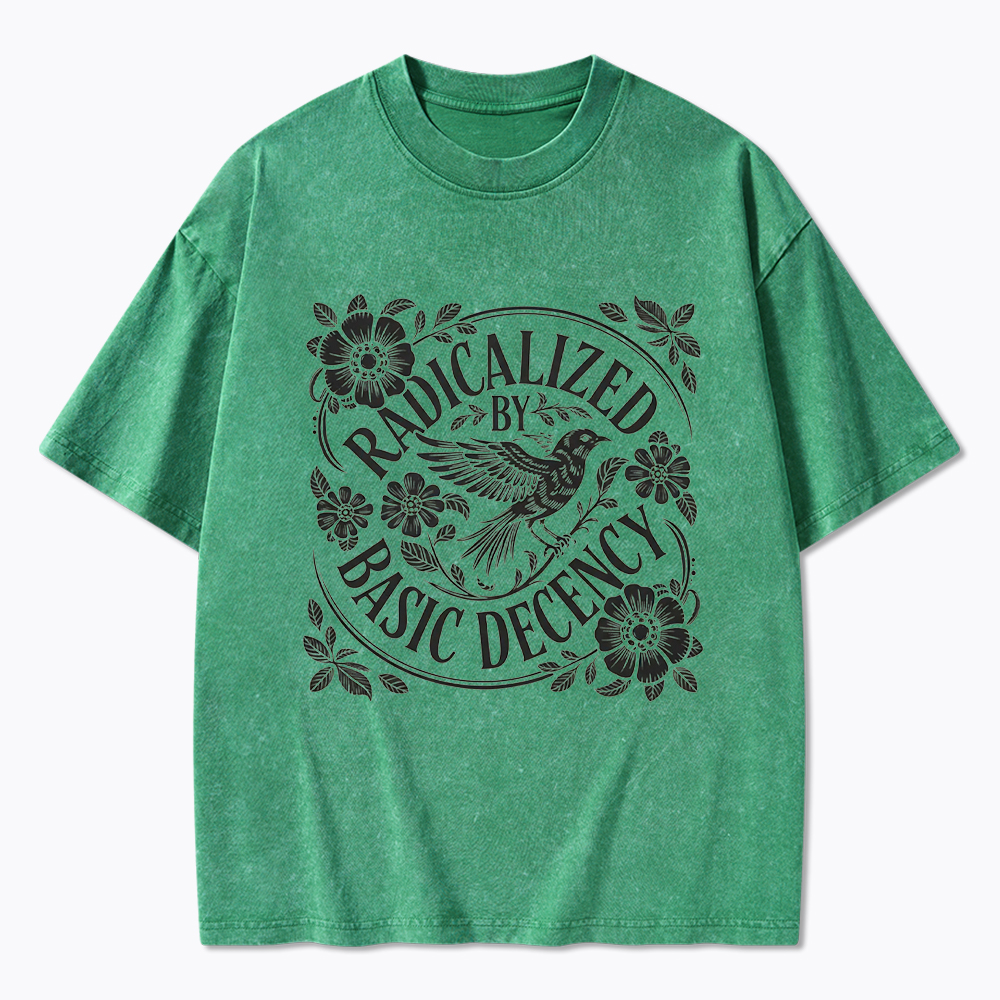 Radicalized By Basic Decency Floral Bird Washed T-Shirt