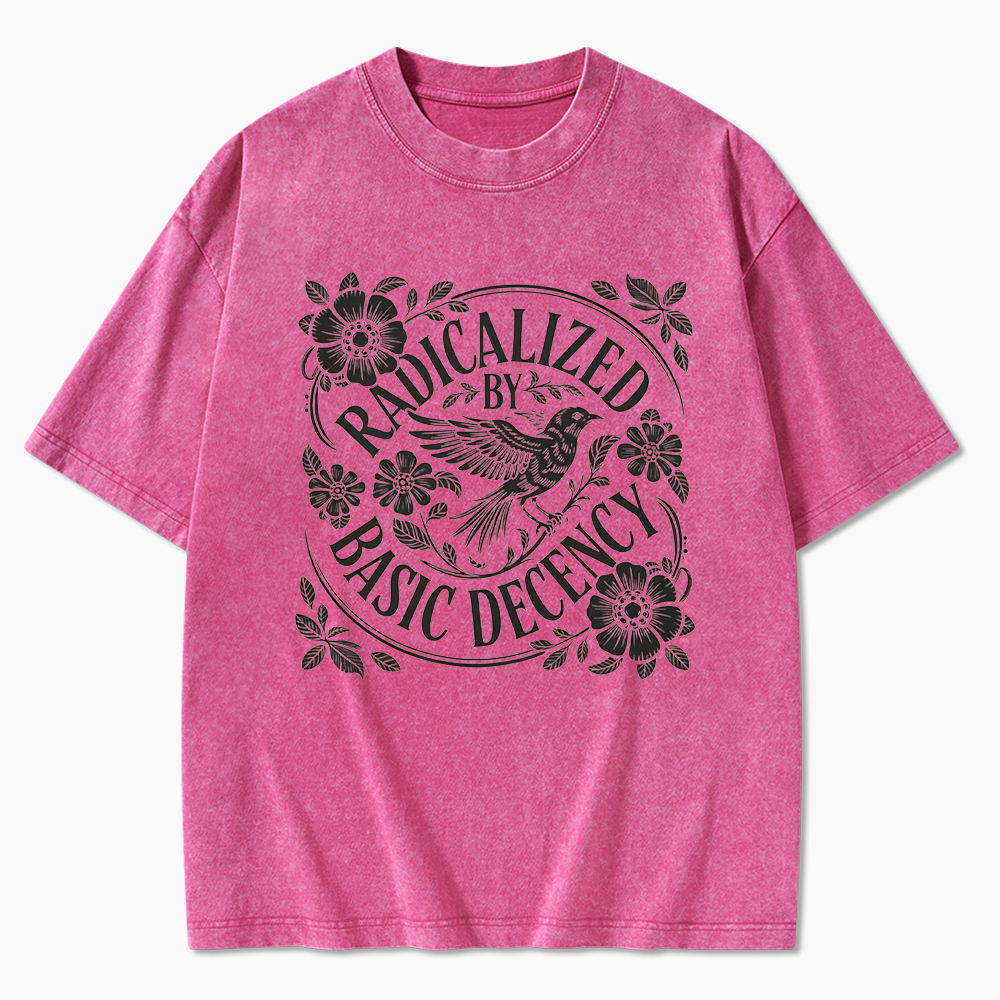 Radicalized By Basic Decency Floral Bird Washed T-Shirt