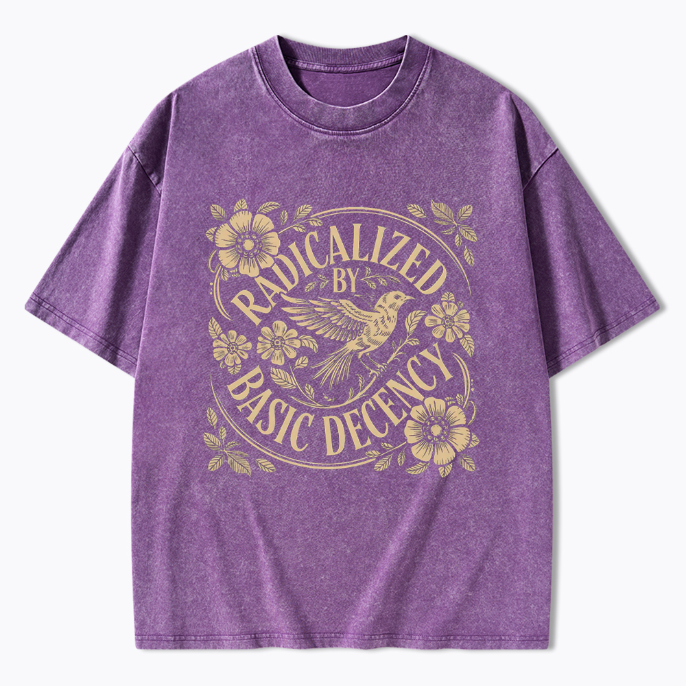 Radicalized By Basic Decency Floral Bird Washed T-Shirt