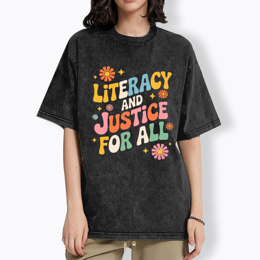 Literacy And Justice For All Washed T-Shirt