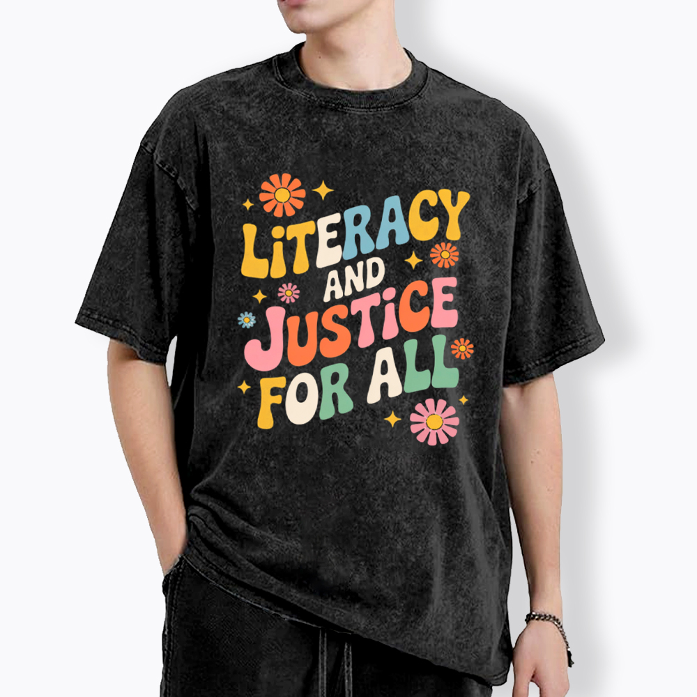 Literacy And Justice For All Washed T-Shirt