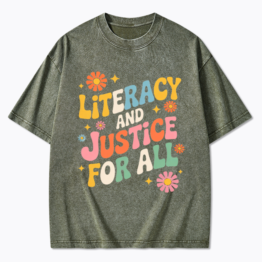 Literacy And Justice For All Washed T-Shirt