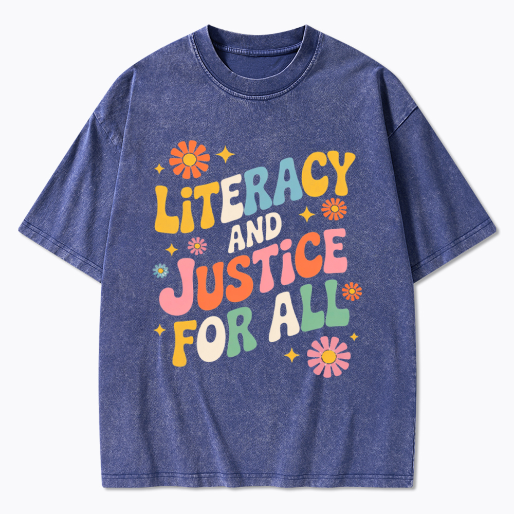 Literacy And Justice For All Washed T-Shirt