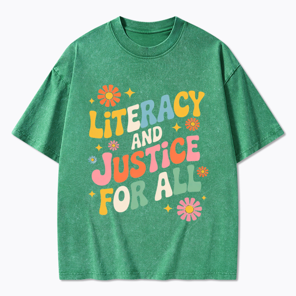 Literacy And Justice For All Washed T-Shirt