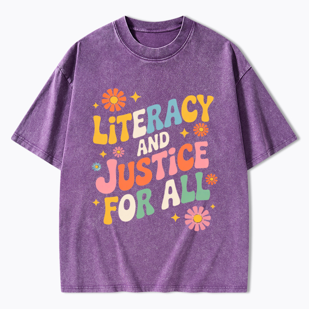 Literacy And Justice For All Washed T-Shirt