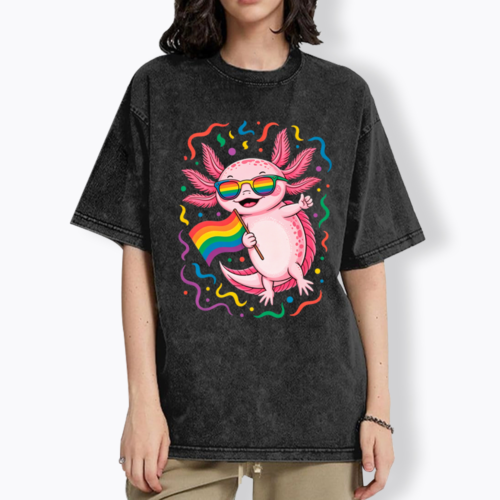 Gay Pride Month Axolotl Washed T-Shirt